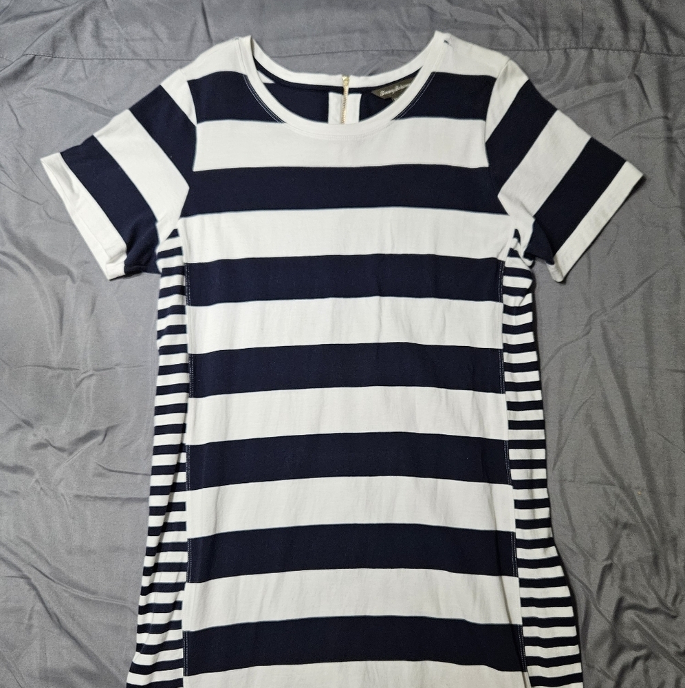 Tommy Bahama Nautical Thera Stripe T-Shirt Dress Pima Cotton Ocean Deep Size XL - Picture 1 of 11